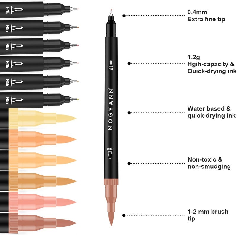 Mogyann Skin Tone Markers, 12 Pack Dual Brush Pens for Art Drawing Sketching - Image 2